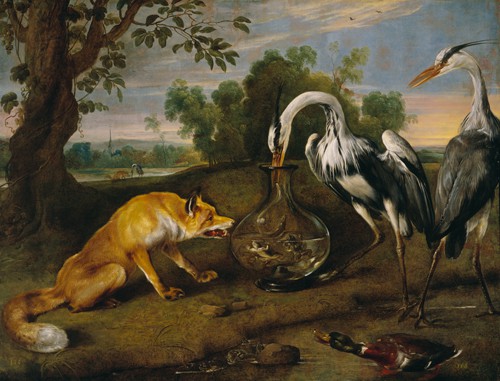A fox stands at a river bank, spine curved with desire for the frog soup the herons boastingly snack on with their slender beaks