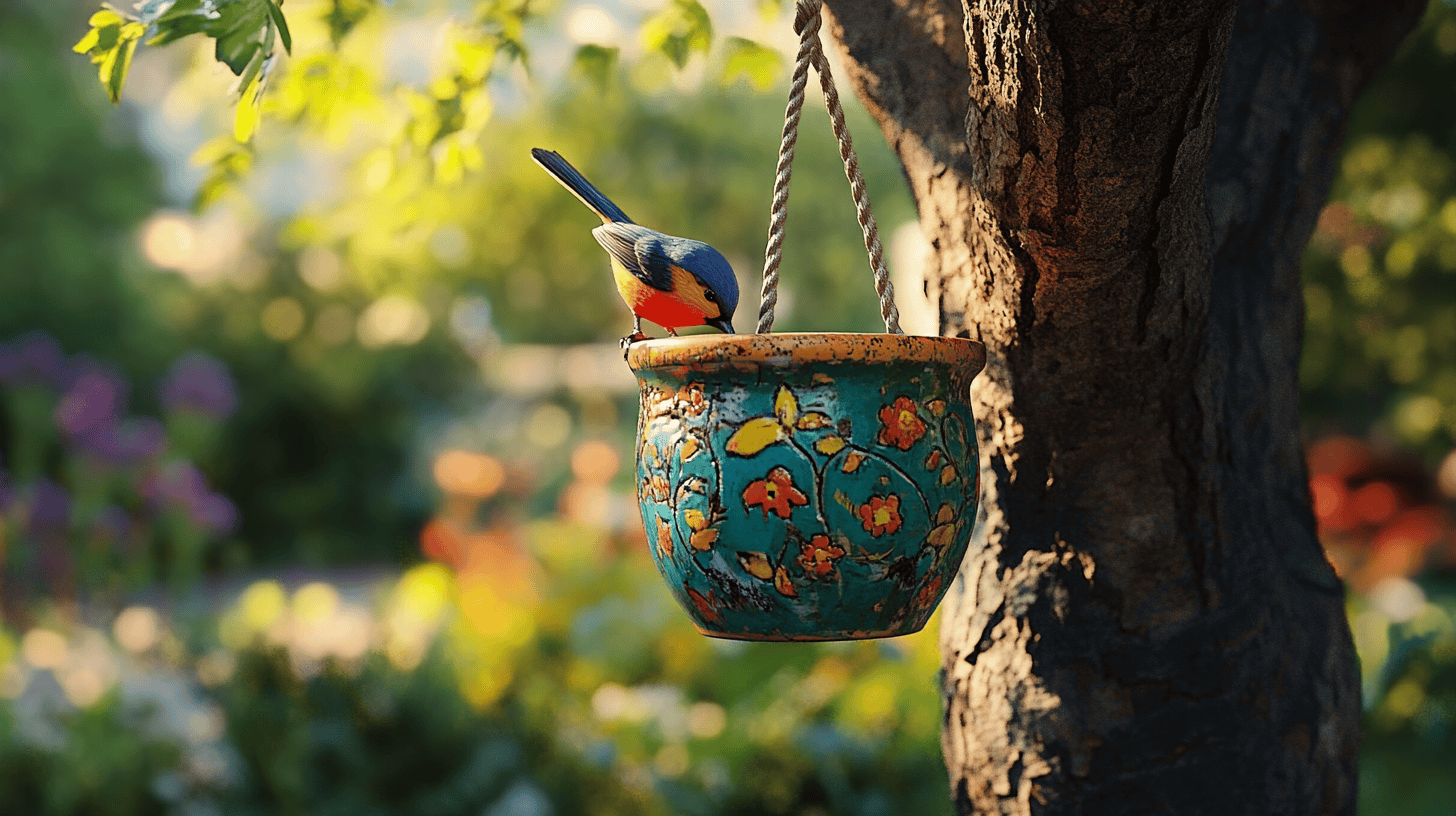 Painted Clay Pot Feeder