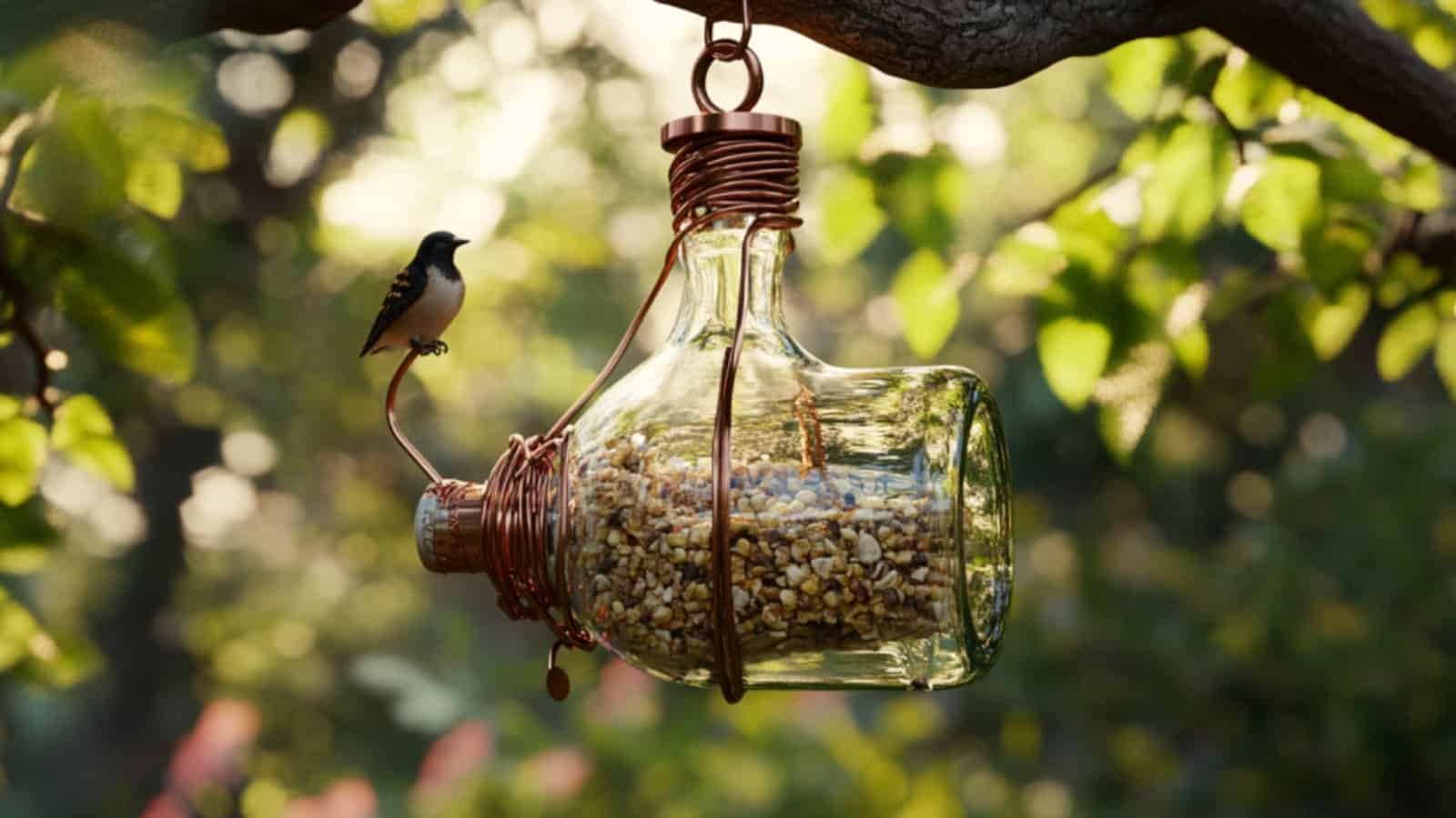 Wine Bottle Bird Feeder