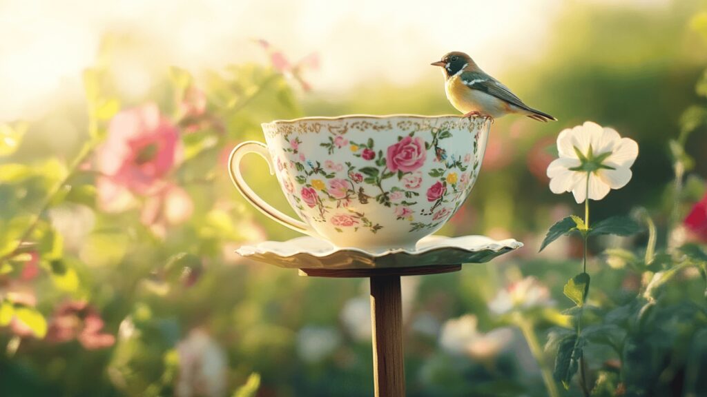 bird feeder tea cup