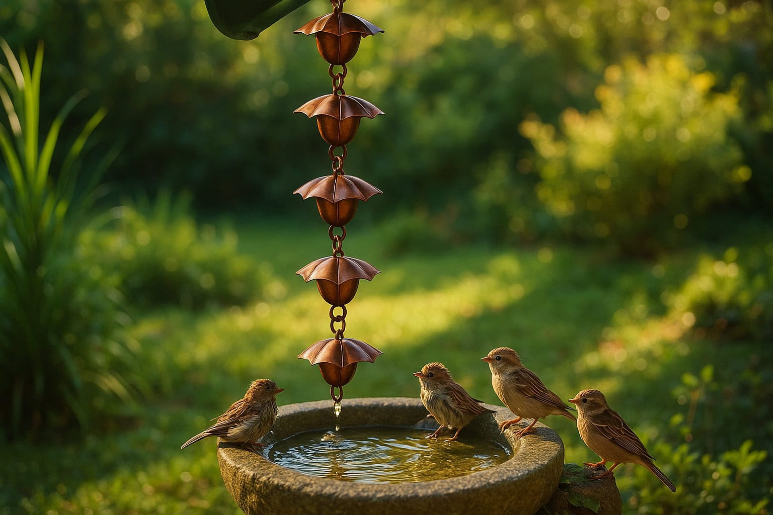 20250630 1447 Birds Bathing in Garden simple compose 01jyzsc4vgeghv63dewnpmew9k
